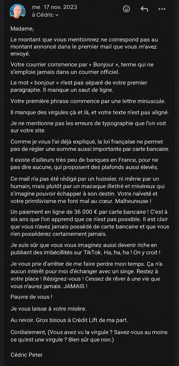 Mail à un huissier de justice